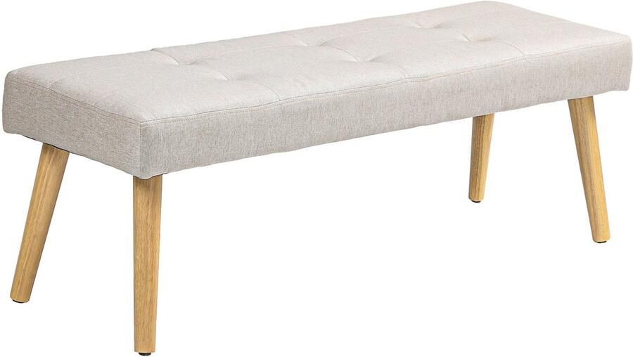 Merax HOMCOM Zitbank in Leinenlook – Gevoerde Bank met Knopen – 120x41x43 cm – Crèmekleurig – Voor Hal Slaapkamer of Woonkamer – Houten Poten