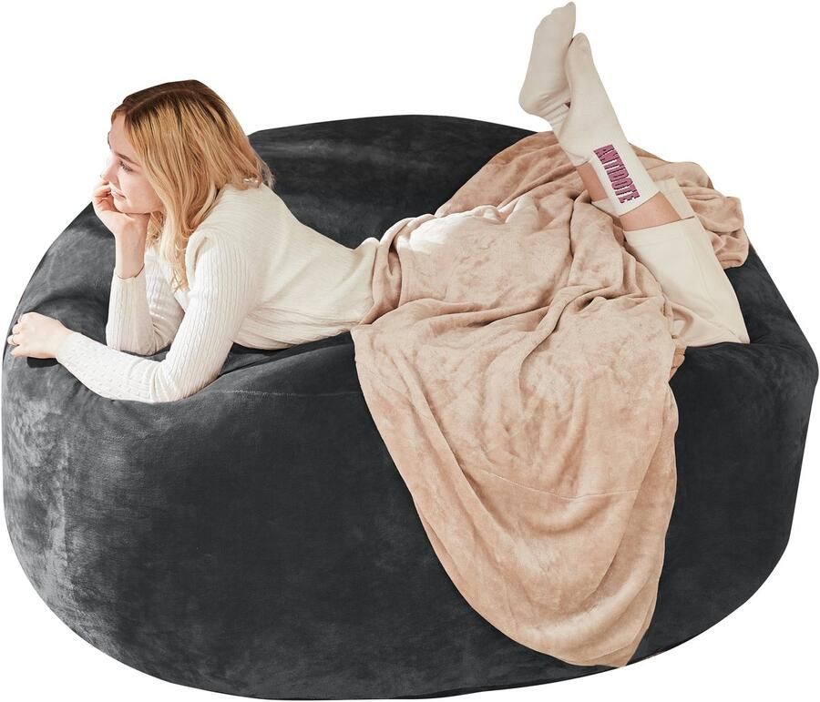 Merax Zitzak 4FT Comfortabele Zitzakstoel en Lounge Sofa Ergonomische Leesstoel voor Volwassenen Geschikt voor Slaapkamer Woonkamer en Balkon Donkergrijs 100x100x50 cm