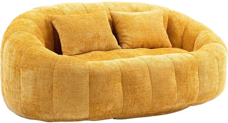 Merax Zitzak voor 2 Personen Gele Chenille Stof Loungebank met Traagschuimvulling Comfortabele Beanbag Relaxstoel met Hoge Rug Luxe Loungestoel