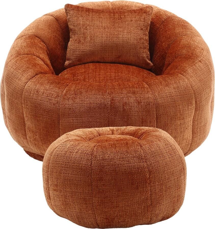 Merax Zitzak Lounge Sofa met Draaivoeten – Comfortabele Chenille Relaxstoel in Oranje