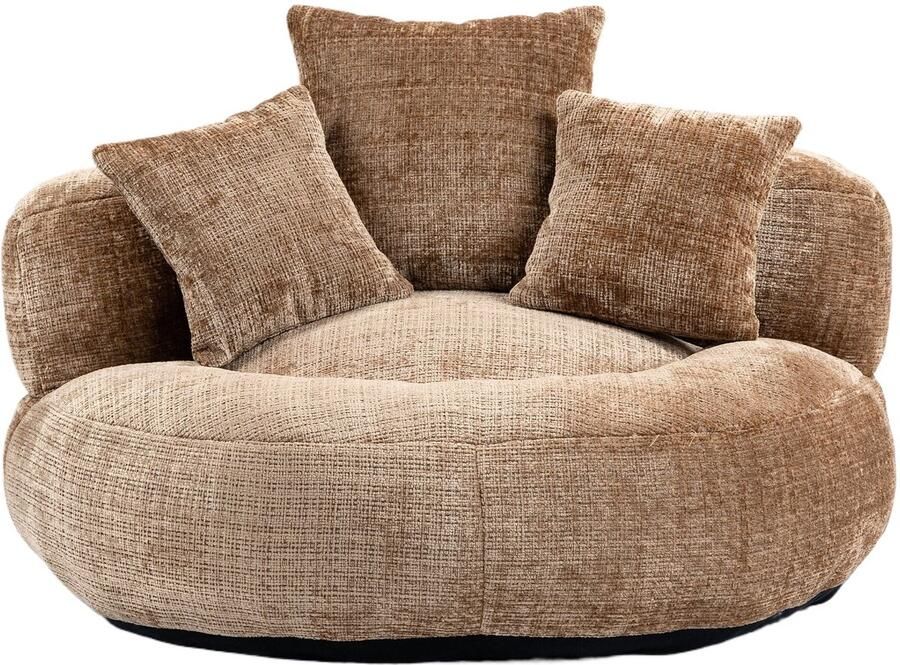 Merax Zitzak Sofa – Luxe Chenille Loungestoel met Drie Kussens – Hoge Rugleuning & Schuimvulling – Comfortabele Relaxstoel voor Woonkamer & Slaapkamer – Koffie