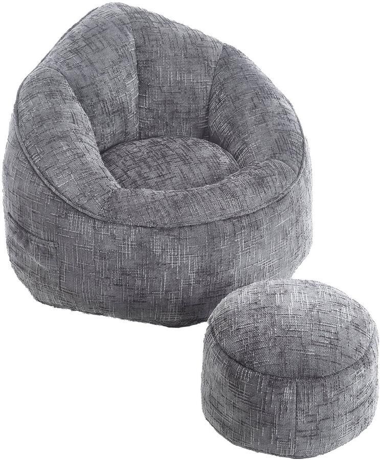 Merax Zitzak met Voetensteun Loungestoel met Hoge Druk Schuimvulling Beanbag Ergonomisch Ontwerp Chenille Stof – 89x88x76 cm Grijs