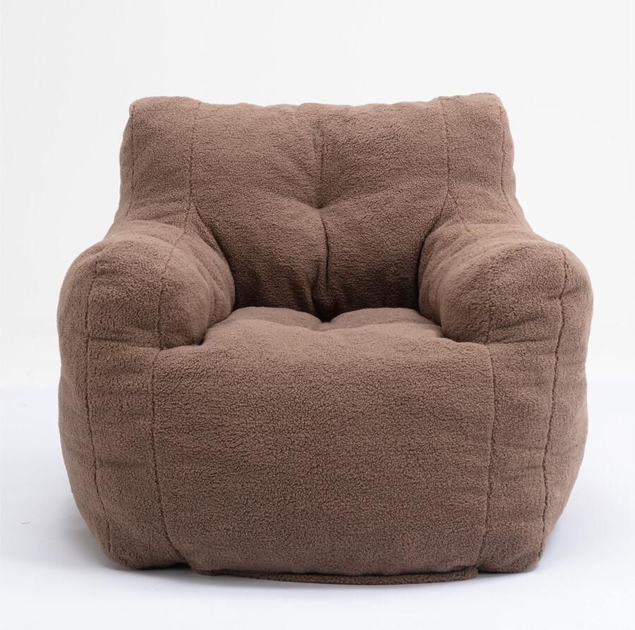 Merax Zitzak van Zacht Teddystof – Comfortabele Gestoffeerde Relaxstoel met Memory Foam Bruin – Ideaal voor Woonkamer Slaapkamer en Meer