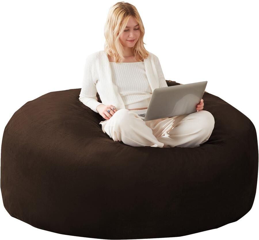 Merax Zitzakstoel 5FT Grote Zitzak Bank voor Volwassenen Comfortabele Lounge Stoel met Wasbare Hoes Geschikt voor Woonkamer Slaapkamer en Balkon 130x120x60 cm Bruin