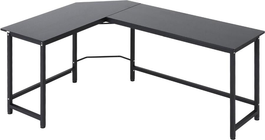 Merax Zwart L-Vorm Hoekbureau 168 x 120 cm – Groot Computertafel met Verstelbare Poten – Metalen Frame voor Thuiswerk of Gaming
