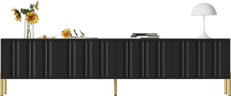 Merax Zwart TV-meubel met Gouden Poten – 190 cm Lang 4 Deuren en 8 Opbergvakken