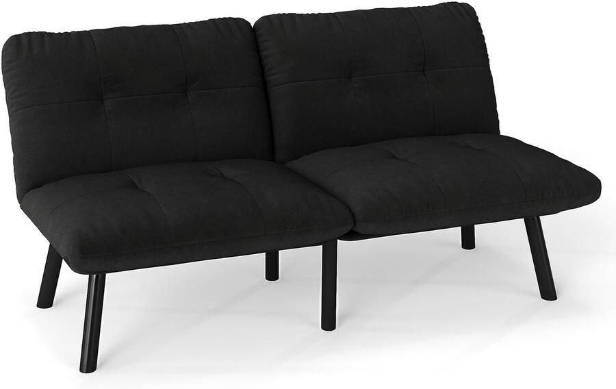 Merax Zwarte Opvouwbare Modern Slaapbank – 2-Zits Futon Bank met Slaapfunctie Ruimtebesparend Gastbed Fluwelen Bekleding & Metalen Frame
