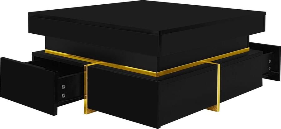 Merax Couchtisch Hochglanz-Wohnzimmertisch Beistelltisch mit Schubladen und goldenen Akzenten - Foto 3