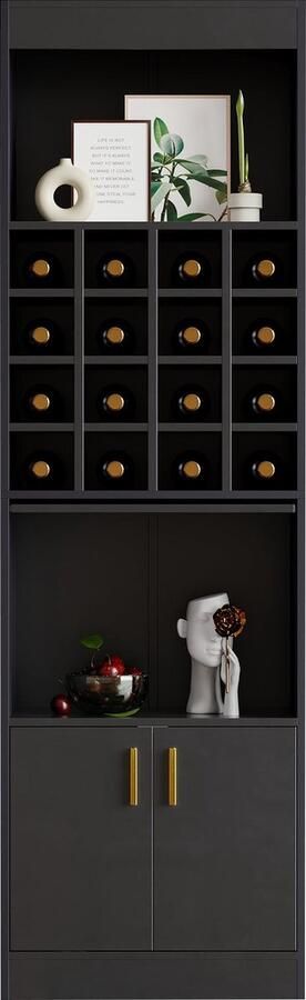 Merax Zwarte Wijnkast Staande Wijnrek met 16 Flessenvakken 180 cm Hoog Esskamer Highboard Woonkamer Opbergkast Hoekkast