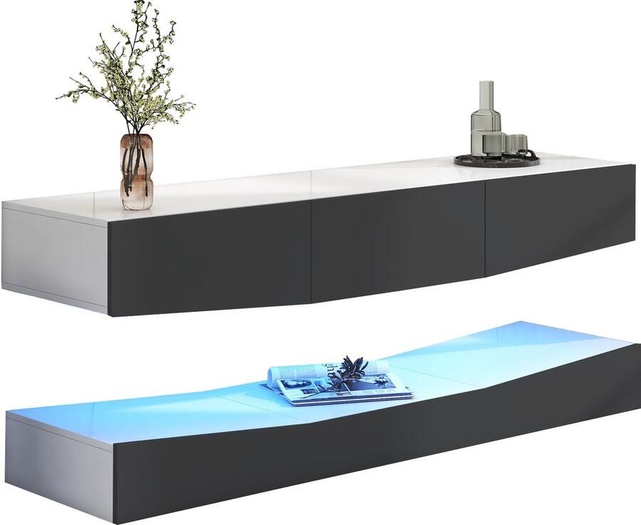 Merax Zwevend TV-meubel met LED-verlichting – Hangend TV-dressoir voor woonkamer – Geschikt voor TV s tot 75 inch – Modern ontwerp met veel opbergruimte