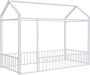 Merax Metalen Kinderbed 90 x 200 cm Eenpersoonsbed Bed met Uitvalbeveiliging Huisbed Wit - Thumbnail 2