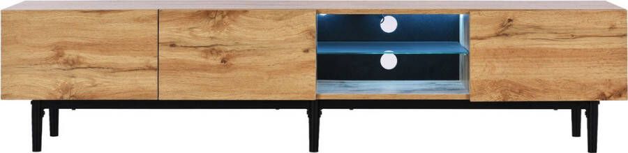 Merax Modern TV-meubel met houtnerf TV Kast met LED-verlichting Bruin met Zwart