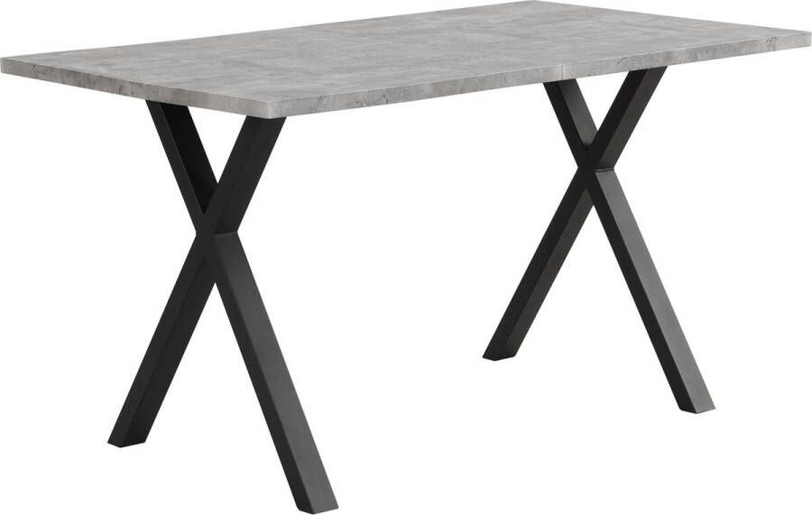 Merax Moderne Eettafel 140x80x76 cm Rechthoekige Tafel met X Poten Keukentafel in Betonlook Grijs met Zwart
