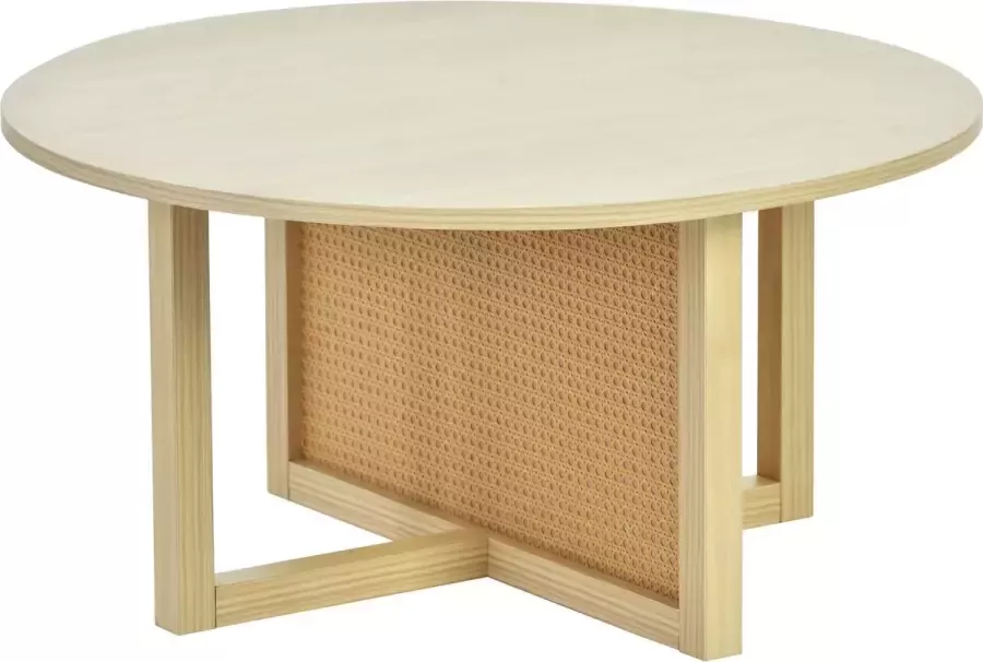 Merax Moderne Ronde Houten Salontafel met Rotan Onderstel