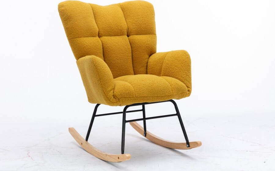 Merax Moderne Schommelstoel Schommel Stoel in Teddy Stof Mid Century Fauteuil Geel