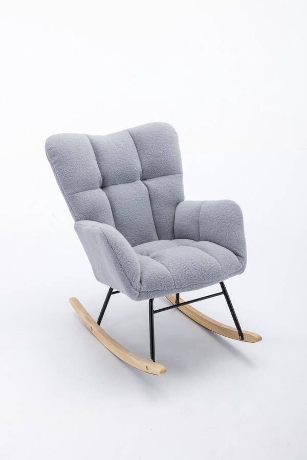 Merax Moderne Schommelstoel Schommel Stoel in Teddy Stof Mid Century Fauteuil Grijs