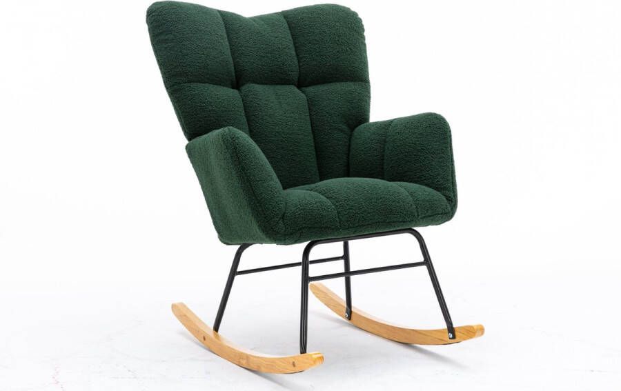 Merax Moderne Schommelstoel Schommel Stoel in Teddy Stof Mid Century Fauteuil Groen