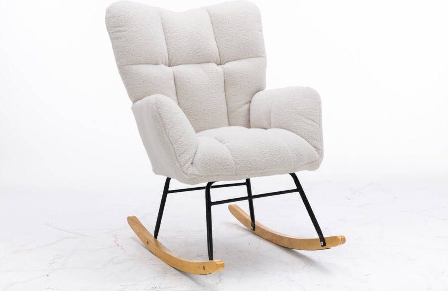 Merax Moderne Schommelstoel Schommel Stoel in Teddy Stof Mid Century Fauteuil Wit