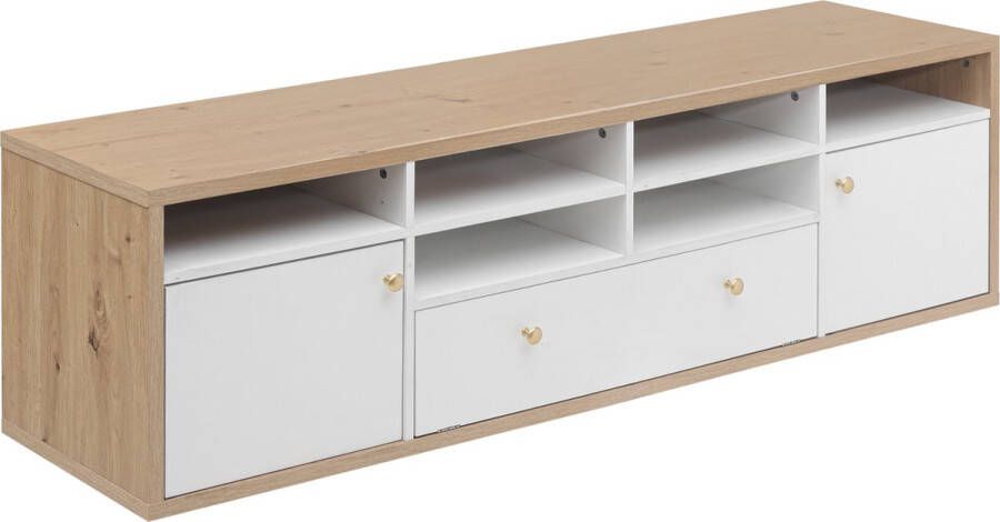 Merax Moderne TV-Meubel TV Kast met Gouden Handgrepen TV Meubel met Koninklijke Opbergruimte Wit