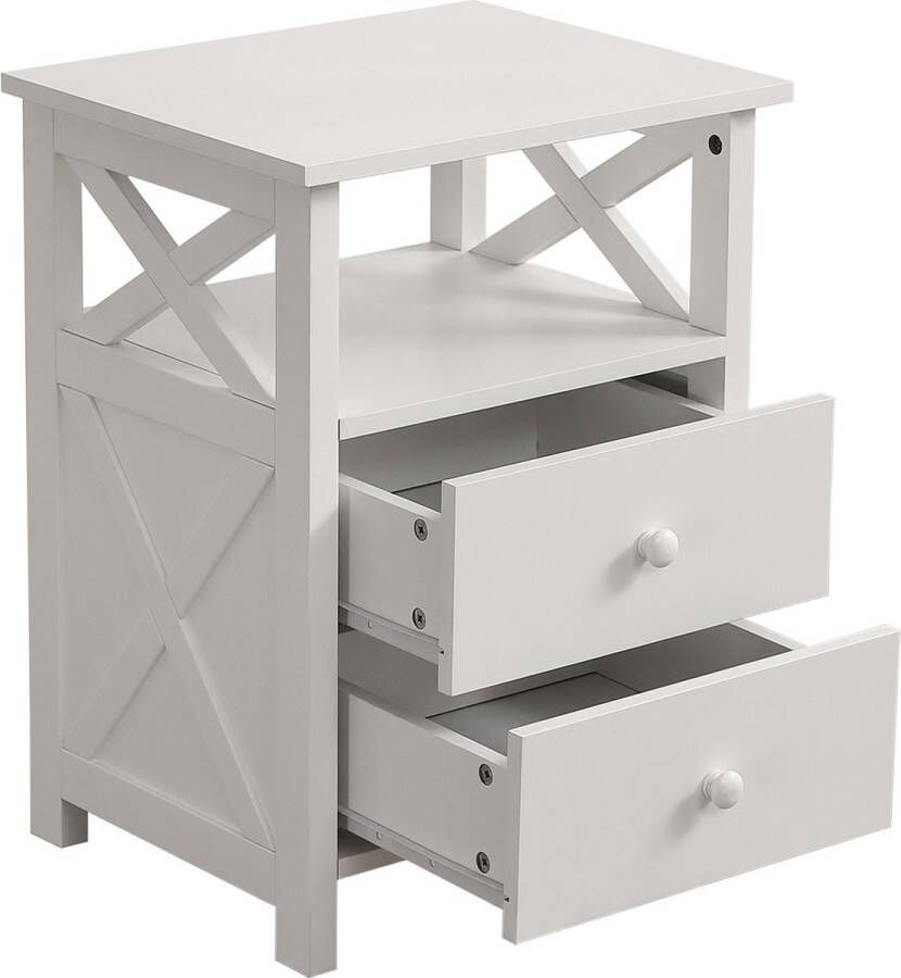 Merax Nachtkastje met 2 Laden en Opbergruimte Moderne X-vorm Slaapkamer Kast Wit