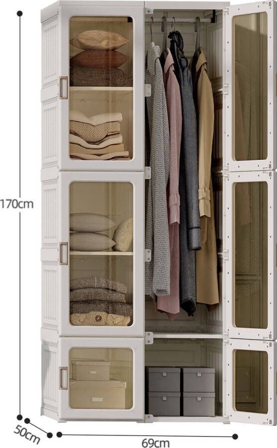 Merax Opvouwbaar Kleding Kast Inklapbare Kledingkasten Slaapkamer Garderobekast Wit