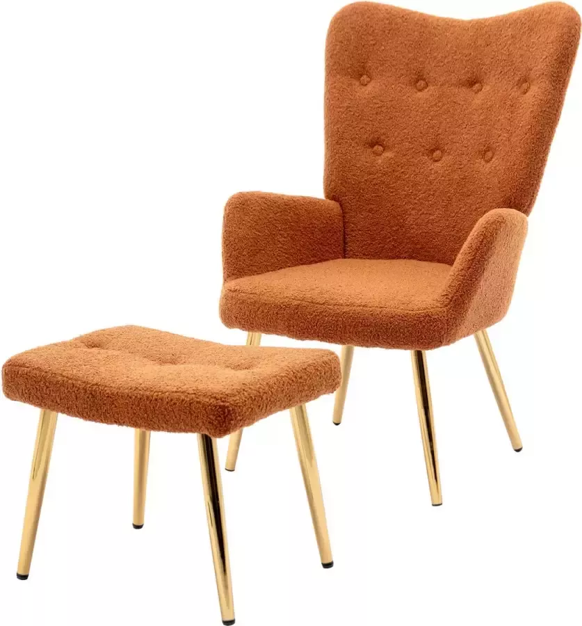 Merax Relaxstoel met Kruk Wingback stoel met Voetensteun Oranje met Goud