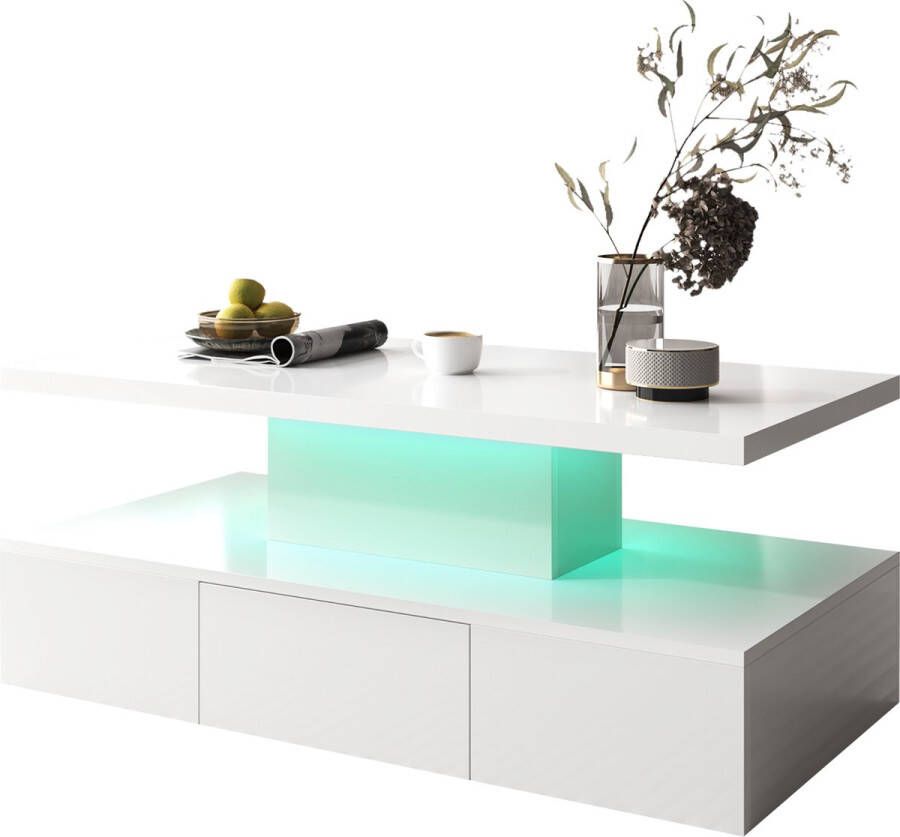 Merax Salontafel Hoogglans Woonkamer Tafel met LED Verlichting Wit