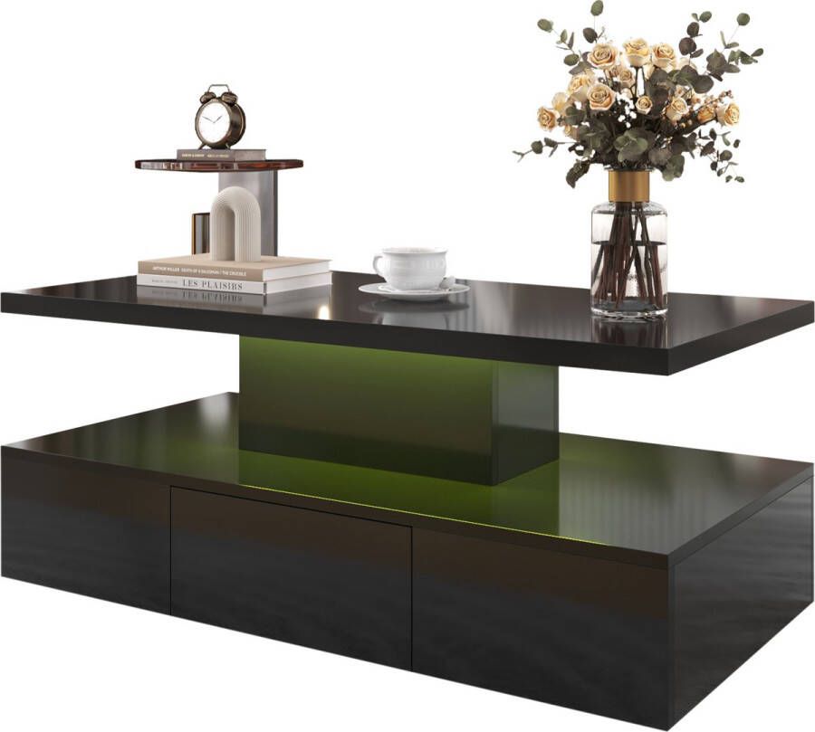 Merax Salontafel Hoogglans Woonkamer Tafel met LED Verlichting Zwart