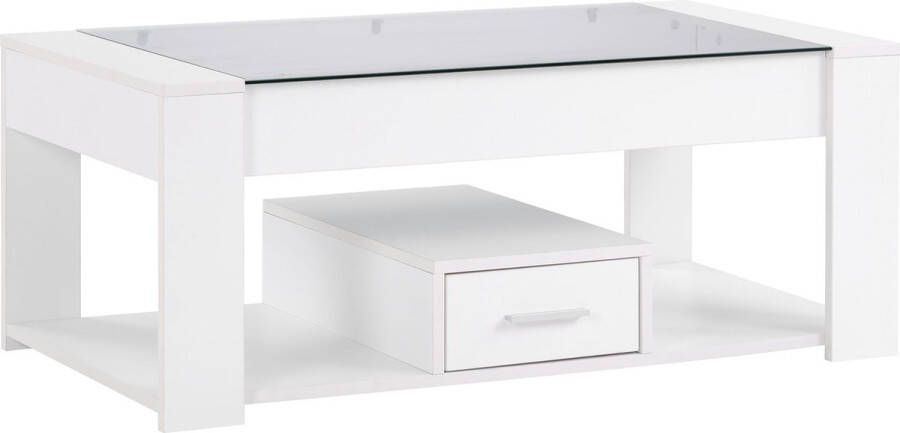 Merax Salontafel met Glasplaat Tafel met Opbergvakken Bijzettafel in Stijlvol Design Wit met Gehard Glas - Foto 2