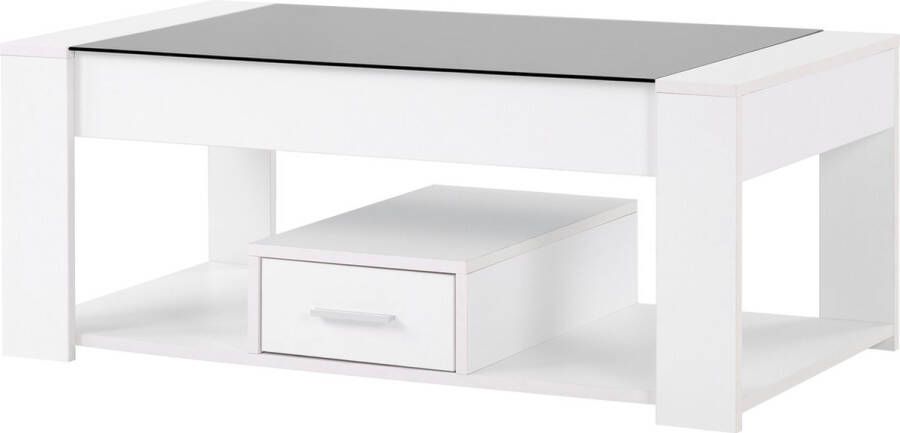 Merax Salontafel met Glazen Blad Salontafels met Lade en Opbergruimte Wit