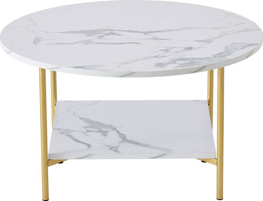 Merax Salontafel Salontafels met Plank Bijzettafel Marmer Wit met Goud