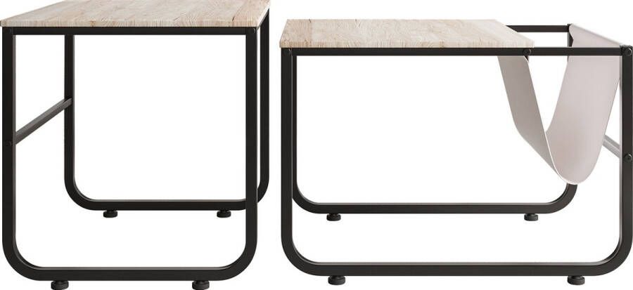 Merax Salontafel Set van 2 Stapelbaar Bijzettafel van Metaal en Hout Wachtkamer Tafel met Tijdschriften Houder Wit met Zwart