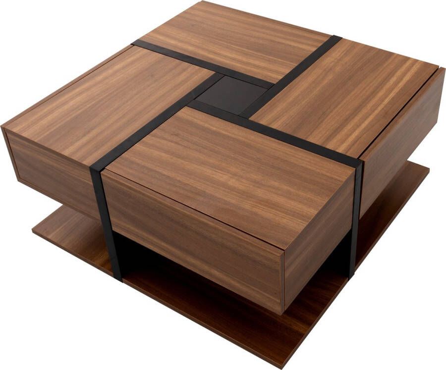 Merax Salontafel Vierkant Woonkamer Tafel met Opbergruimte Salontafel met Lade Bruin met Zwart