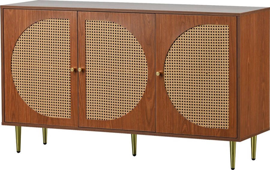 Merax Dressoir – Houten Kast met 3 Rotan Deuren – Stijlvol Sideboard voor Woonkamer of Eetkamer – Bruin
