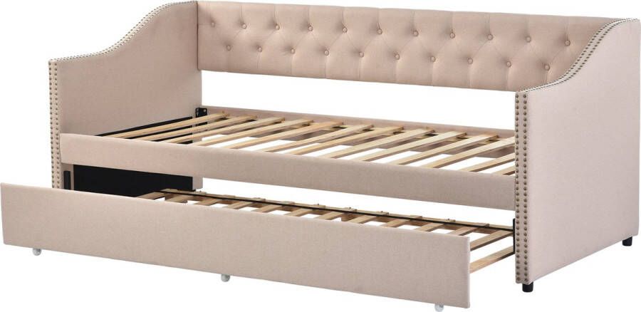 Merax Slaapbank 2 Persoons Logeerbed Bank Bed Gestoffeerd Zetelbed Beige