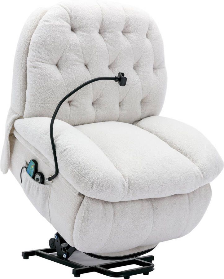 Merax Sta-Op Stoel in Teddy Fleece Relaxfauteuil met Massage- en Verwarmingsfunctie Relaxstoel Wit