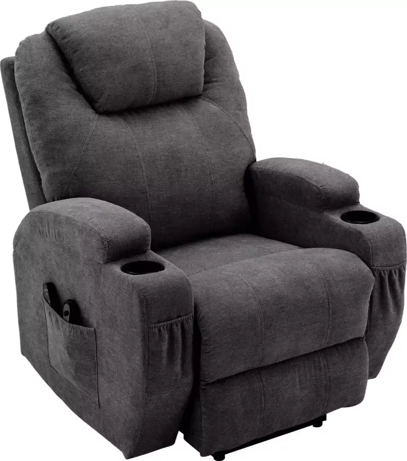 Merax Sta Op Stoel met Massage Functie Elektrische Relaxstoel met Verwarming Incl. Bekerhouders Grijs
