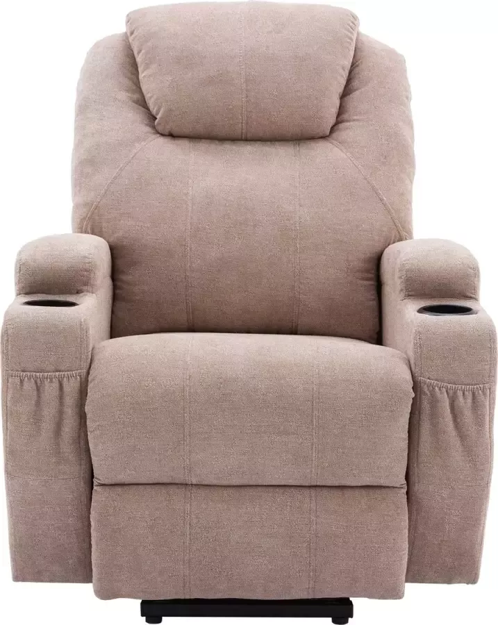 Merax Sta Op Stoel met Massage Functie Elektrische Relaxstoel met Verwarming Incl. Bekerhouders Lichtbruin