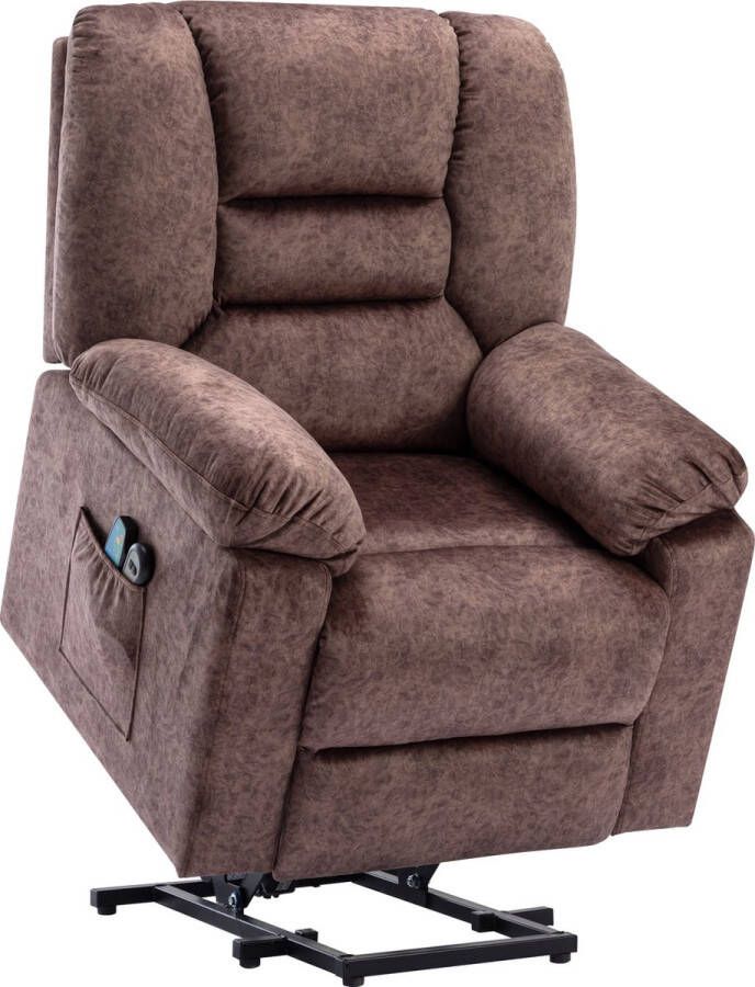 Merax Sta Op Stoel met Massage Functie Elektrisch Verstelbaar Relaxfauteuil met Verwarming Bruin