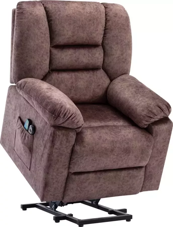 Merax Sta Op Stoel met Massage Functie Elektrisch Verstelbaar Relaxfauteuil met Verwarming Bruin