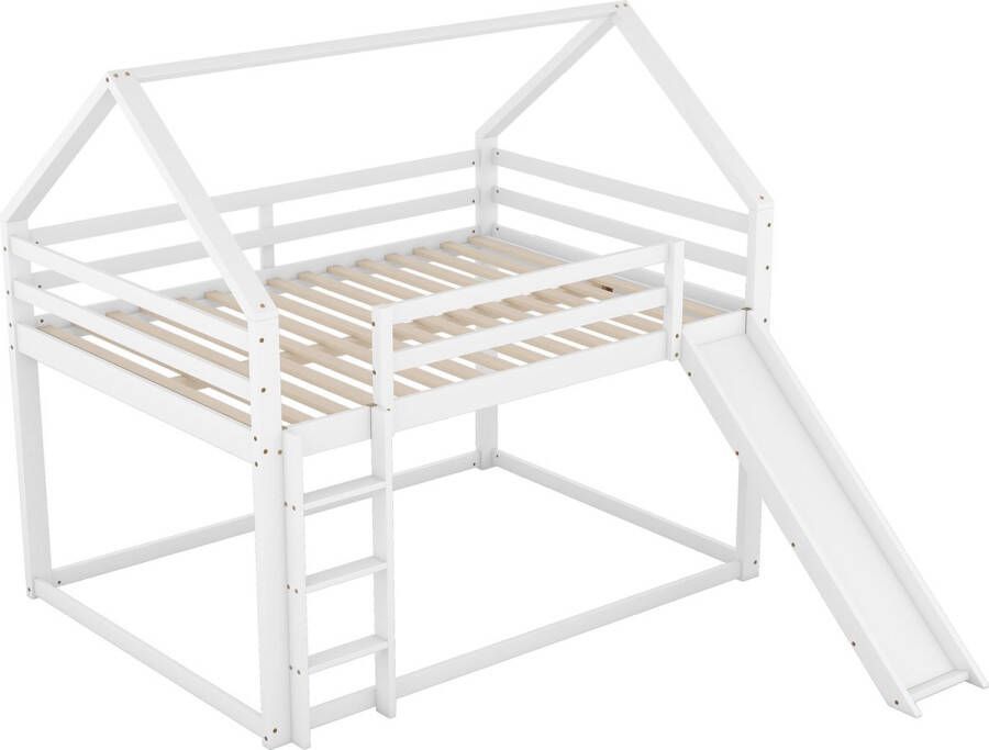 Merax Stapelbed 140 x 200 cm Hoogslaper Met Glijbaan en Ladder Bed voor Kinderen Wit