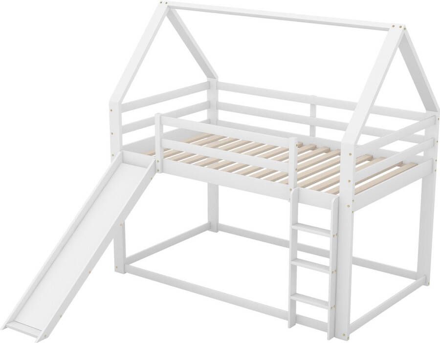 Merax Stapelbed 90 x 200 cm Hoogslaper met Glijbaan en Ladder Bed voor Kinderen Wit