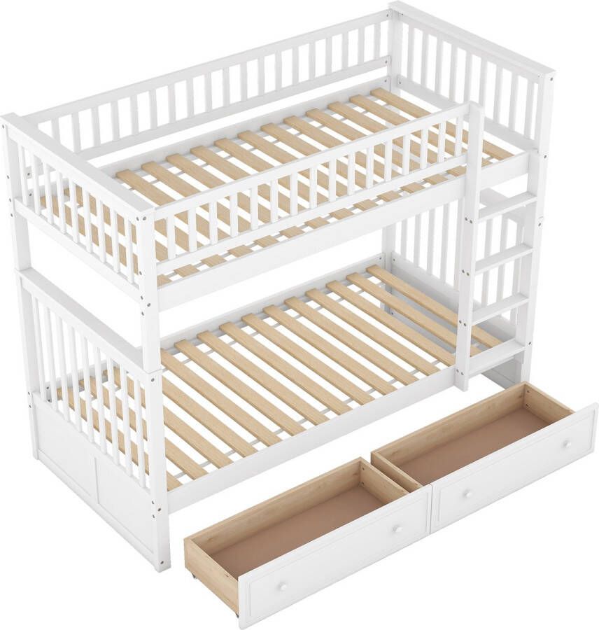 Merax Stapelbed 90x200 cm Bed voor 2 Personen Kinderbed met Opbergruimte Wit
