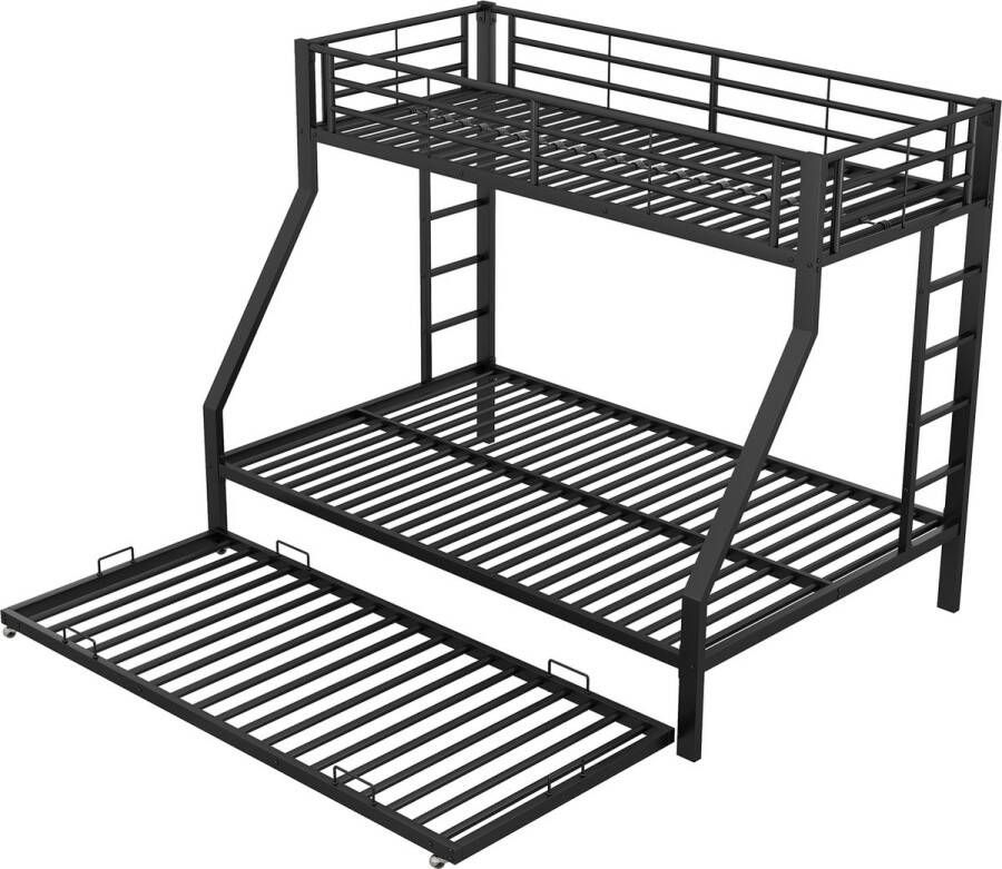 Merax Stapelbed voor 3 Personen 3 Persoons Bed met Onderschuifbed Zwart