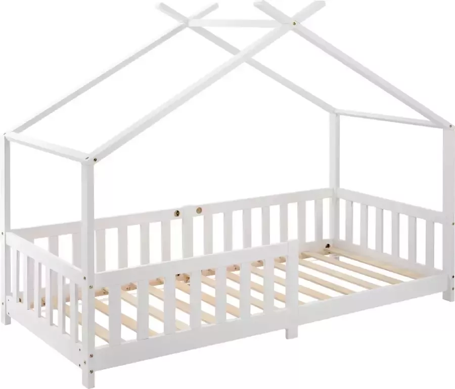 Merax Stijlvol Kinderbed 90x200 cm Kinderbedden met Valbeveiliging Peuterbed Meisjes en Jongens Wit