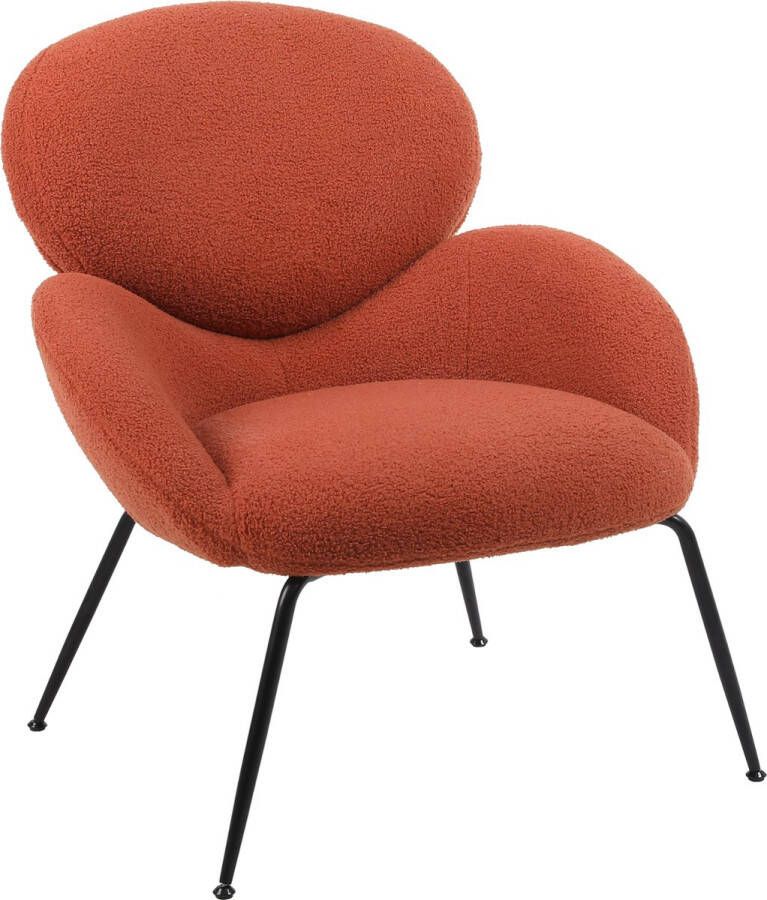 Merax Teddy fluwelen kapstoel met metalen poten zachte gewatteerde stof karakteristieke armleuning moderne vrijetijdsstoel geschikt voor make-upstoelen in de woonkamer en slaapkamer (oranje)