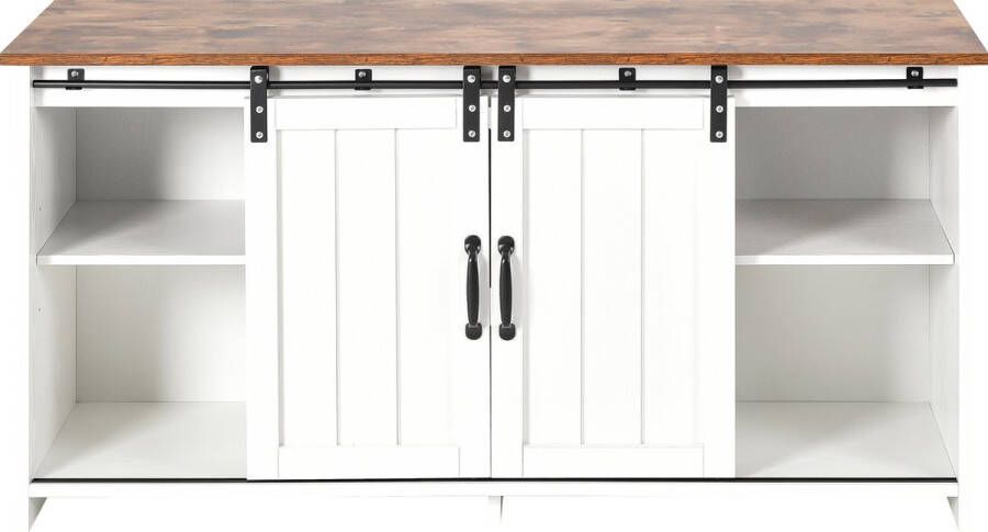 Merax TV-Schrank Sideboard Küchenschrank Stauraumschrank Sideboard mit 2 Schiebetüren verstellbare Einlegeböden offene Regale Industriedesign vintage braun