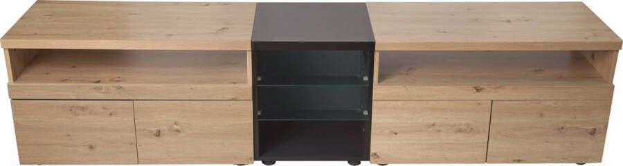 Merax TV Meubel Kast met Glas TV-Meubel met Lades Bruin met Zwart