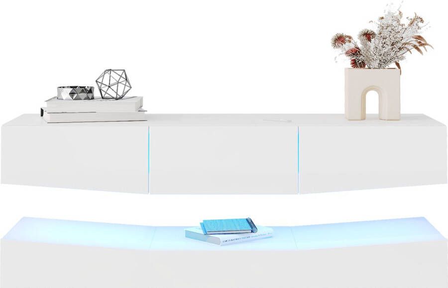 Merax TV Meubel met LED Verlichting Zwevende TV Kast Hangend TV-Meubel Wit