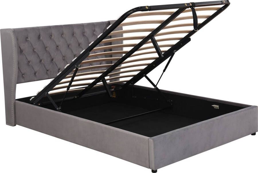 Merax Tweepersoonsbed 140 x 190 cm Hydraulisch Gestoffeerd Bed met Opbergruimte Grijs